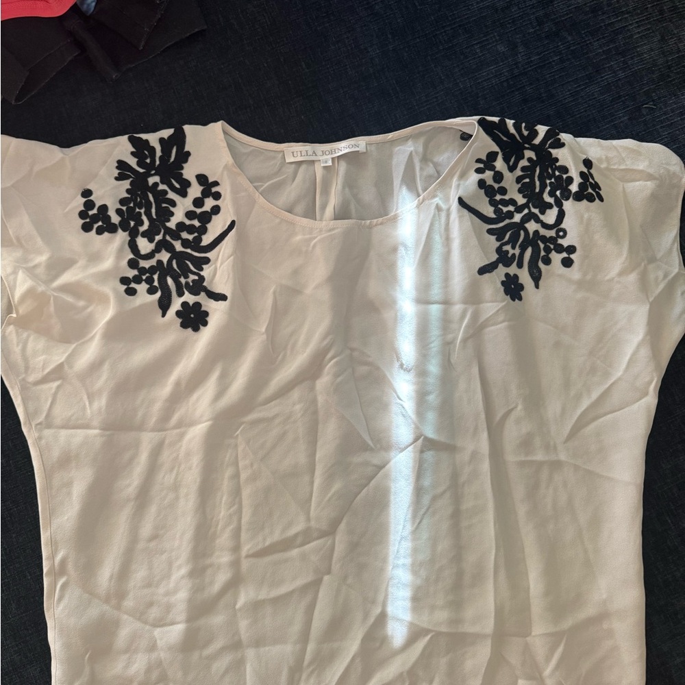 Ulla Johnson White and Black Embroidered Women's Top